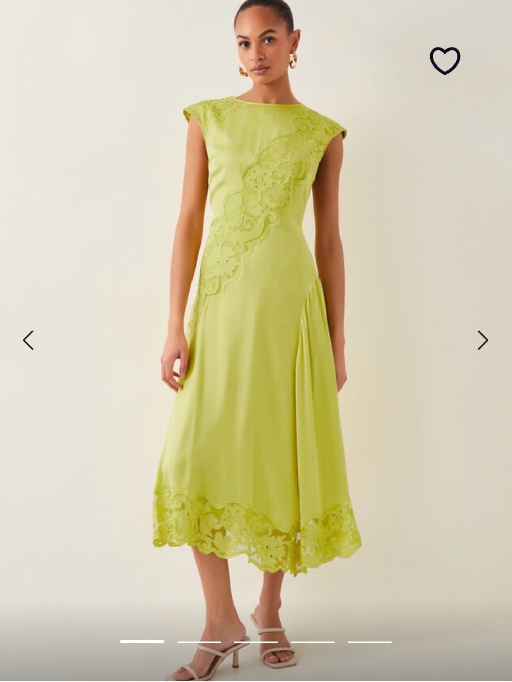 MONSOON Lime Green Lace-Trim Midi Dress